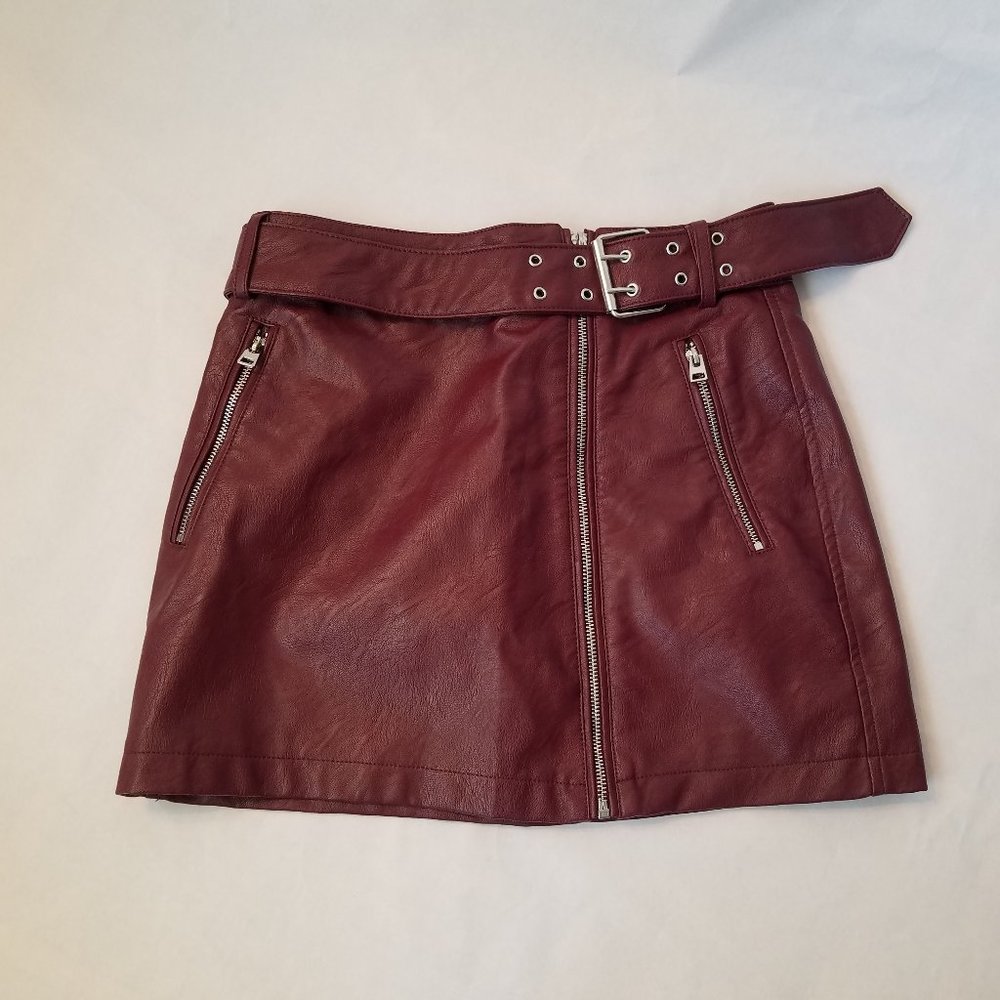 Topshop Burgandy Pleather Mini skirt Buckle zip